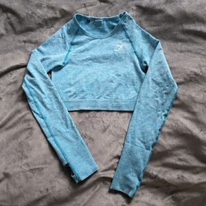 Gymshark Blue Seamless Cropped Long Sleeve Workout Top